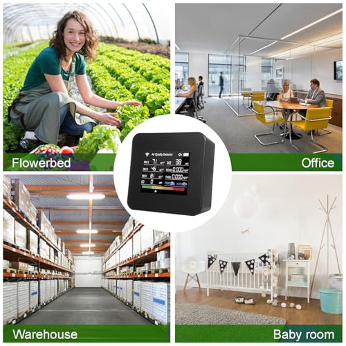 14 in 1 Indoor Air Quality Monitor Air Quality Detector CO₂ CO TVOC HCHO Temperature Humidity PM2.5 PM1.0 PM10 Desktop Air Quality Tester with Time