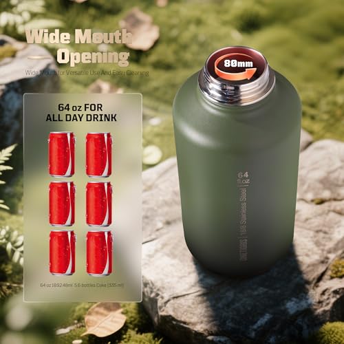 64oz Tactical Insulated Water Bottle with 3 Lids & MOLLE Pouch