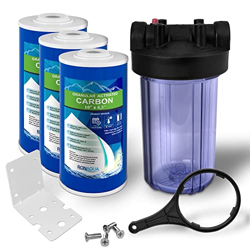 High Capacity 10 x 4.5” Transparent Whole House Water Filter Purifier System with Presser Relief Button 1” Inlet