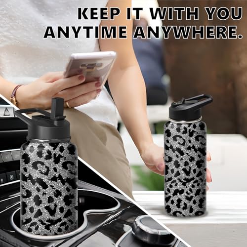 18oz Leopard Water Bottle with Handle and Flip Straw