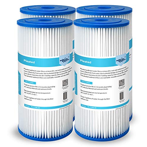 50 Micron Pleated Water Filter Home 10"x4.5" Whole House Heavy Duty Sediment Replacement Cartridge Compatible with ECP10 (4 Count)