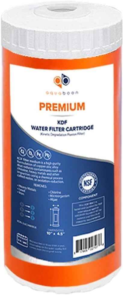 Aquaboon 5 Micron 10 x 4.5 Carbon Block Chlorine Reduction, KDF Heavy Metals Purification Cartrige and Sediment Water Filter - Whole House Water Filter Replacement, 2-Pack