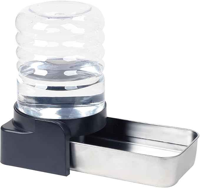 PAKEWAY 1 Gallon Automatic Gravity Dog Water Bowl Dispenser, Stainless Steel Large Capacity Pet Waterer with 3 Filters for Small to Medium Dogs and Cats