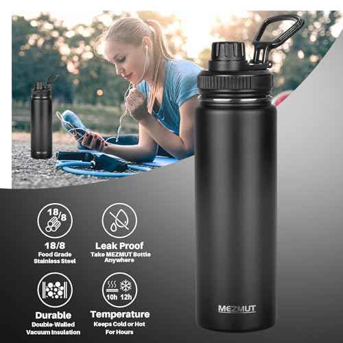 24oz Sports Insulated Water Bottle for School with 2 Lids