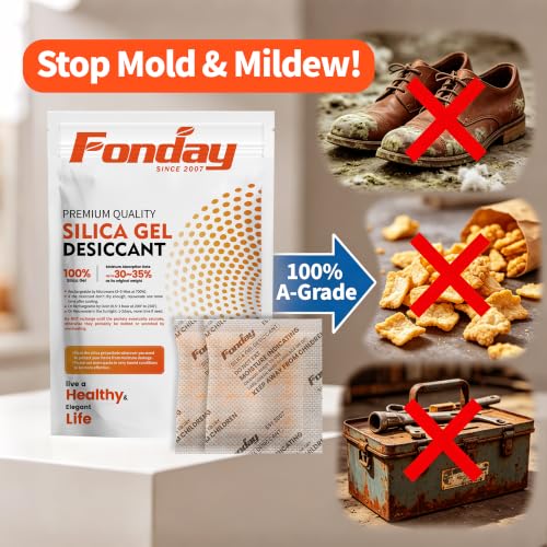 50Gram 10Packets Fonday Moisture Indicating Silica Gel Desiccant Packs (10 Count)