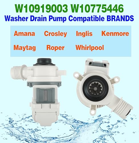 W10919003 W10775446 Washer Drain Pump Compatible With Whirlpool Kenmore Maytag Clothes Washer Washing Machine Water Drain Pump and Motor Replacement Parts for