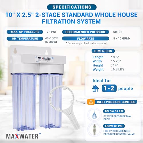 10" 2 Stage Whole House Standard Home Water Filter System 3 (2 Count)