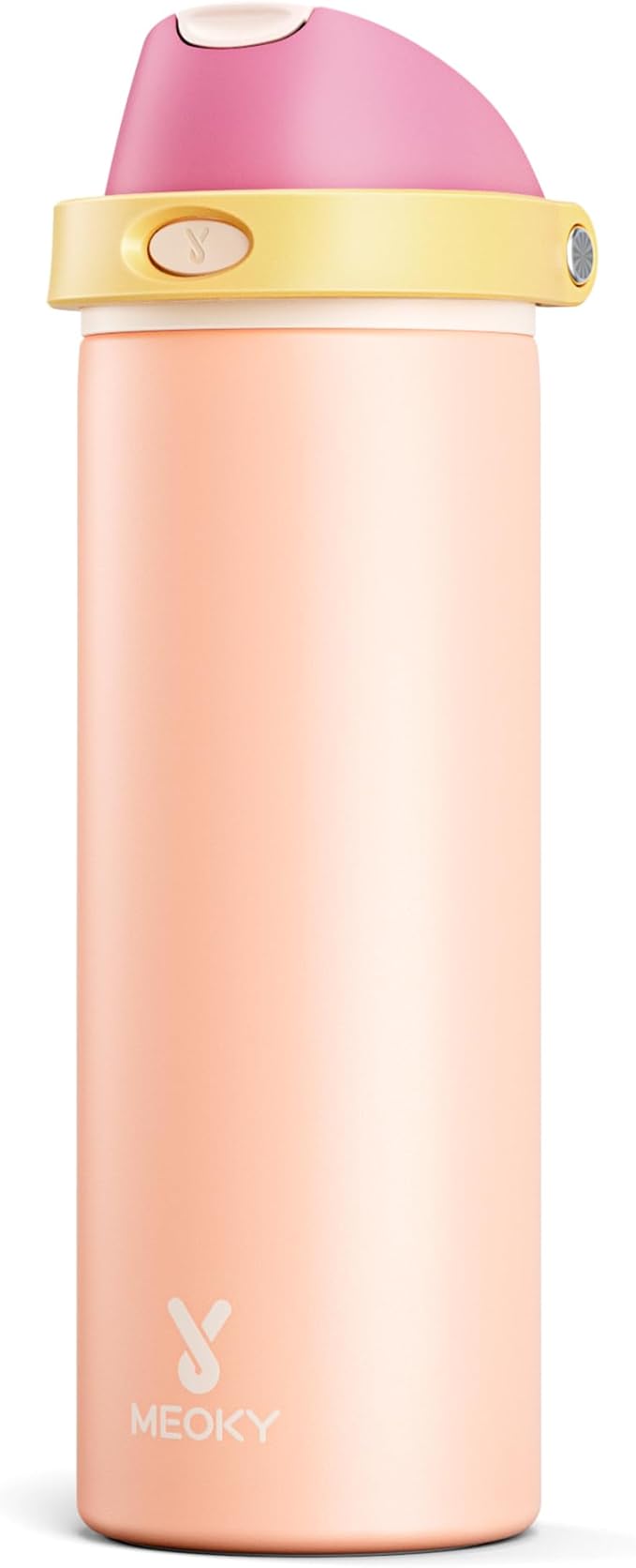24 oz Insulated Water Bottle for Women: Meoky Stainless Steel Metal Water Bottle with 2-in-1 Straw and Spout Lid - Leak Proof, Cold for 24 Hours, Protective Silicone Base, BPA-Free for School, Coral