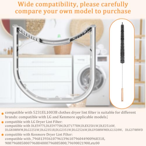 2 Pcs 5231el1003b Dryer Lint Filter Replacement with Felt Seal Vent Cleaner Brush Compatible with Kenmore