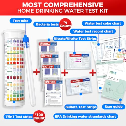 21-in-1 Home Drinking Water Testing Kit - 120 Strips + 4 Bacteria Tests - Tap and Well Water Test Kit, Easy to Test and Read for Hardness, Lead, Iron, Fluoride, pH, Copper, Bacteria and More (124 Count)