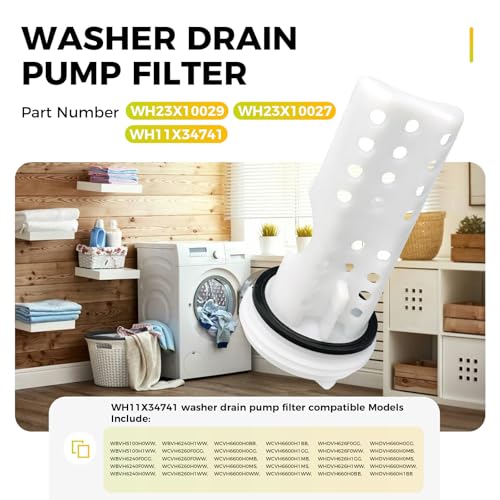 WH11X34741 Washer Drain Pump Filter Replacement for GE Front Load Washers Replaces WH23X10029