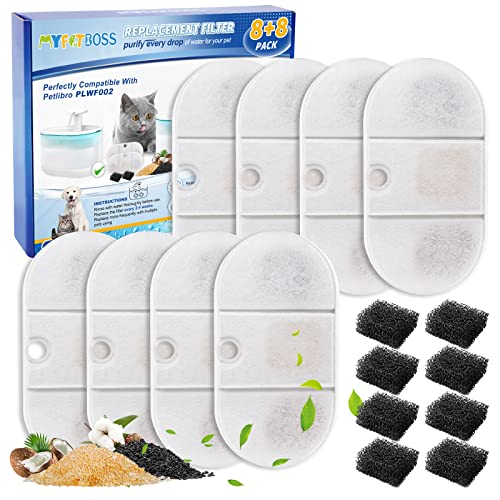 8+8PCS Cat Water Fountain Filter Compatible with PETLIBRO PLWF002 (16 Count)