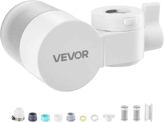 VEVOR Faucet Mount Water Filter, Horizontal Water Purifier for Sink Tap, NSF Certified Carbon Fiber Filter, Removes Chlorine Lead with 3 Filters, Fits Most Kitchen or Bathroom Faucets, White - AquaVibe