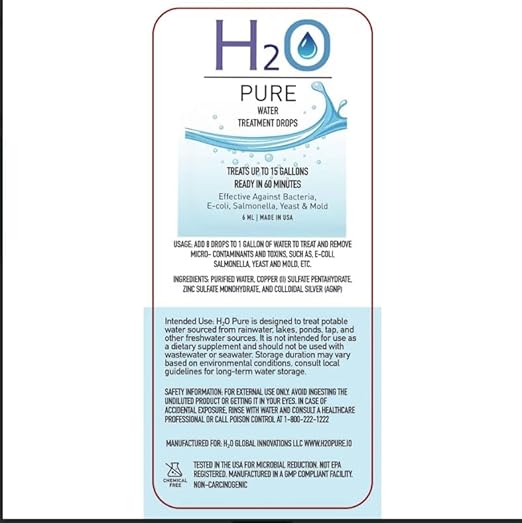 H2O Pure Water Preserver Drops | Long Term Water Storage Additive | Emergency Preparedness Water Stabilizer | Travel & Backpacking Water Storage Drops | Concentrated Formula | 2 Pack