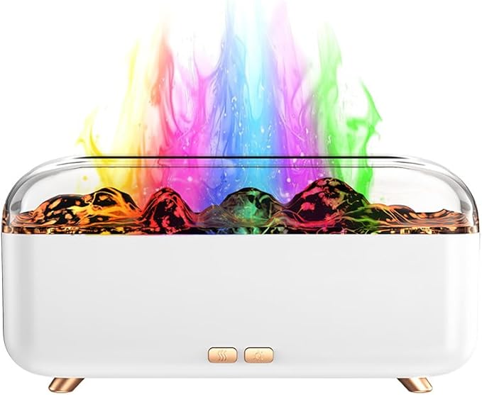 Colorful Flame Essential Oil Diffuser, Mist Humidifier, Aroma Diffuser with Timing Auto-Off 300ml (White)