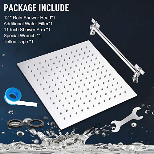 High Pressure Large Stainless Steel Square Rain ShowerHead With Shower Arm Waterfall Full Body Coverage Easy to Clean and Install