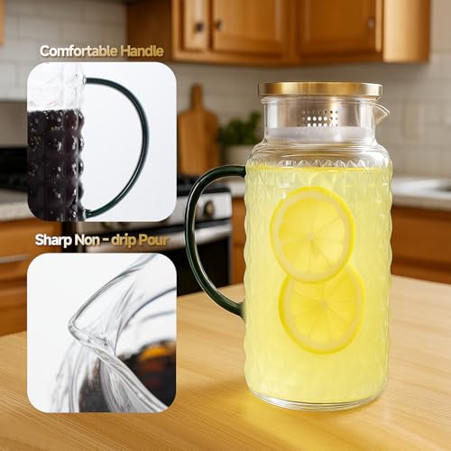 2 Pack 68oz 2L Glass Pitchers with Lids (2 Count)