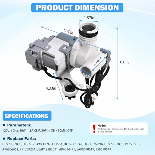 DC97 19289F Washer Drain Pump Assembly for Samsung Top Load Washers