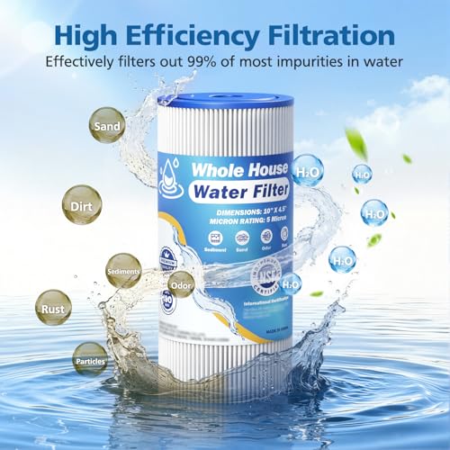 5 Micron 10" x 4.5" Whole House Water Filter Compatible with GE FXHSC (4 Count)