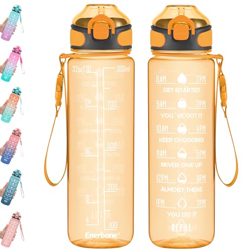 32 oz Water Bottle with Times to Drink and Straw
