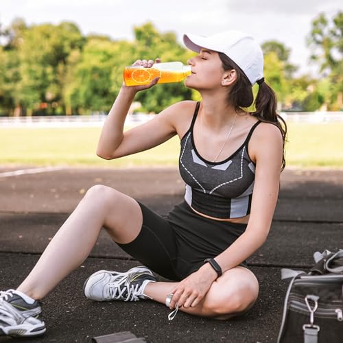 20 Pcs Reusable Clear Water Bottles Bulk with Stainless Steel Leak Proof Lids Sports Bottles with Nylon Camying Strap for Party Gift Water Milk Smoothie Juice Beverage