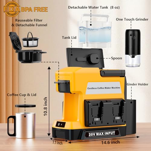 Cordless Coffee Maker for Dewalt 20V MAX Battery