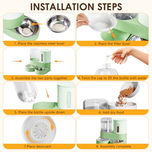 2 in 1 Automatic Gravity Cat Dog Feeder and Water Dispenser with 304 Stainless Steel Bowls