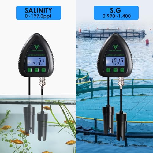 5-in-1 WiFi pH Meter Monitor, Water Quality Tester for pH TDS Salinity S.G Temperature, Tuya Smart APP Remote Monitoring with Alarm & Easy Calibration, for Aquarium Hydroponics