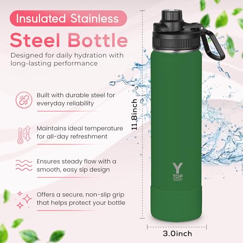 Y TOP 24 oz Insulated Water Bottle Leak Proof Spout Lid Fits in Car Cup Holder