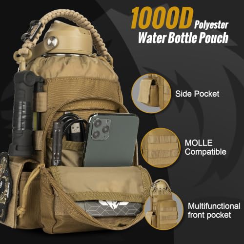 64oz Tactical Insulated Water Bottle with 3 Lids & MOLLE Pouch