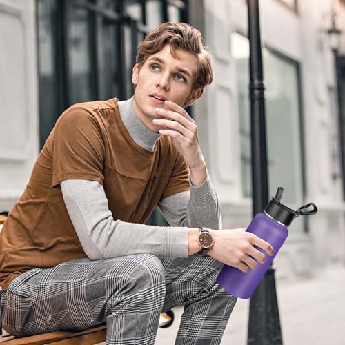32oz Metal Sports Insulated Water Bottle with Straw Lid
