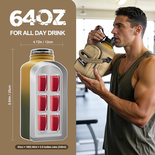 64 oz Tactical Water Bottle with MOLLE Bottle Pouch & 3 Lids