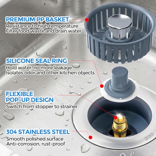 3 in 1 Kitchen Sink Drain Strainer Stopper Removable Basket Pop