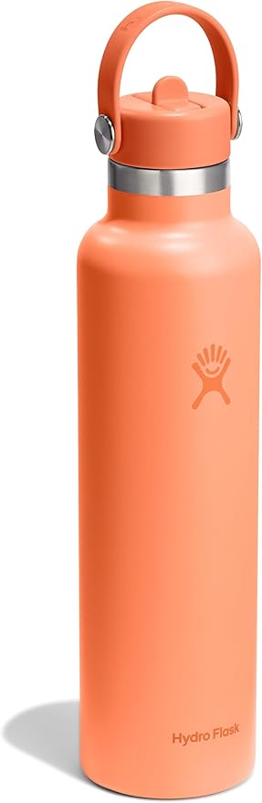 Hydro Flask Water Bottle - Insulated Stainless Steel - Straw Lid, Non Spill, Leakproof in 24 Oz Nectar Orange