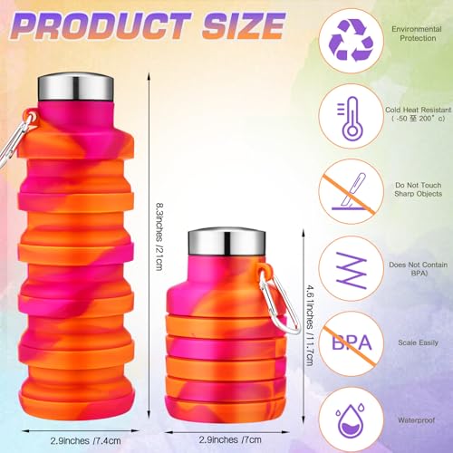 20 Pack Collapsible Water Bottles Bulk Foldable Water Bottles 17oz Silicone Portable Leak Proof Reusable Sports with Clip for Travel Hiking Camping Outdoor