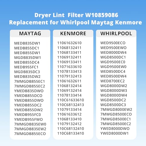 W10859086 Dryer Lint Filter Fit for Whirlpool Maytag MEDB835DW4 MGDB835DW4