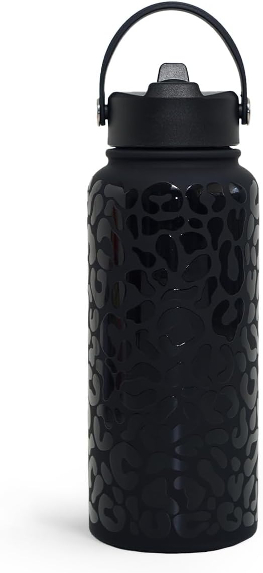 Leopard Water Bottle 32oz Stainless Steel Double Wall Vacuum Insulated with Lid, Leopard Print Water Bottles for Gym Sports Travel Outdoor, Gifts for Women Girls Ladies Birthday Christmas