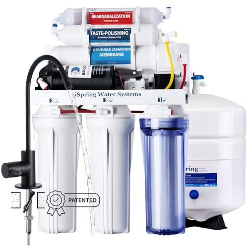 RCC7P-AK-BLK, 6-Stage Alkaline Reverse Osmosis System with Booster Pump, RO Water Filtration System, Sleek Black RO Faucet, TDS PFAS Removal, Patented Top-Mounted Faucet for Easy Installation