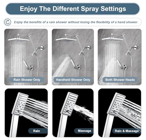 High Pressure Rain Shower Head Combo with Double Extension Arm