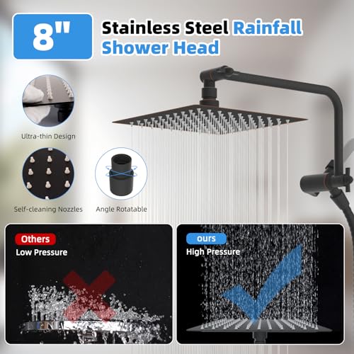 8" Metal Rainfall Shower Head with 10
