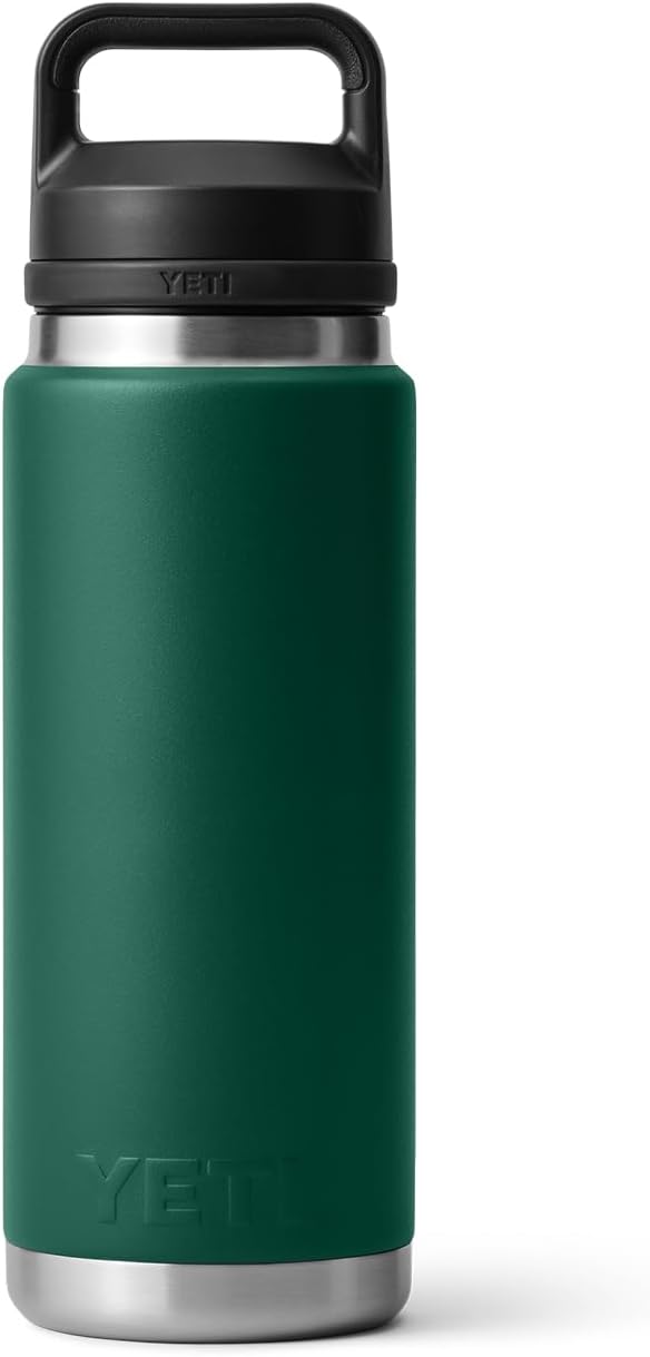 YETI Rambler 26 oz Bottle, Leakproof, Vacuum Insulated, Stainless Steel with Chug Cap, Black Forest Green