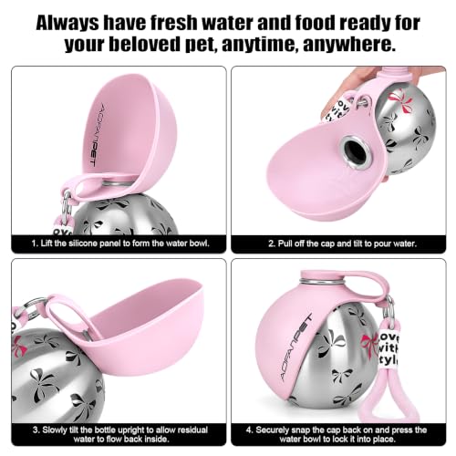 Portable Dog Water Bottle 10oz Stainless Steel Travel Dog Water Dispenser with Bowl No