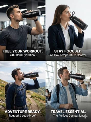 GadgHouse 40oz Stainless Steel Water Bottle with Magnetic Phone Holder