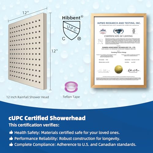 cUPC Certified High Pressure 12'' Rain Shower Head