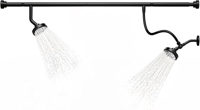 Tandem Shower Head For Couples - Dual High Pressure Shower System For Two People With Adjustable Rod(Black)