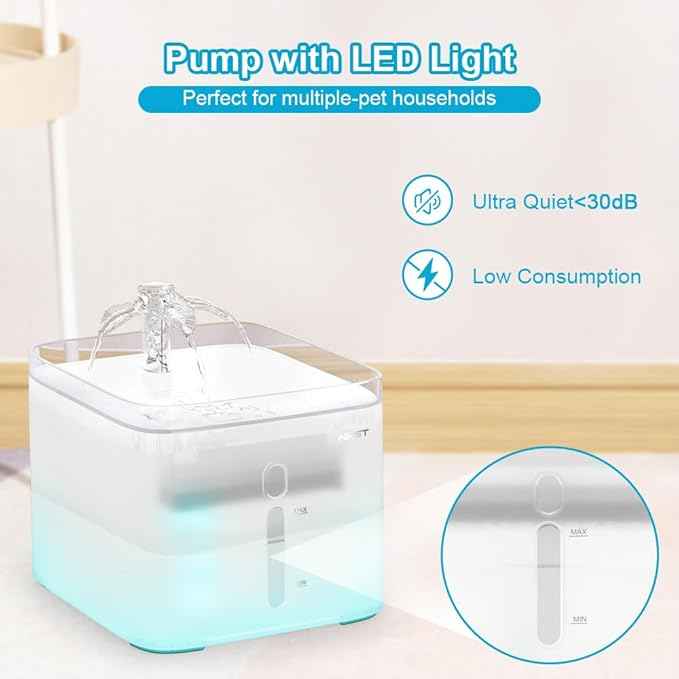 NPET Cat Water Fountain, 3L Automatic Pet Drinking Fountain Dog Water Dispenser with 8 Quadruple-Action Filter (Semi-White)