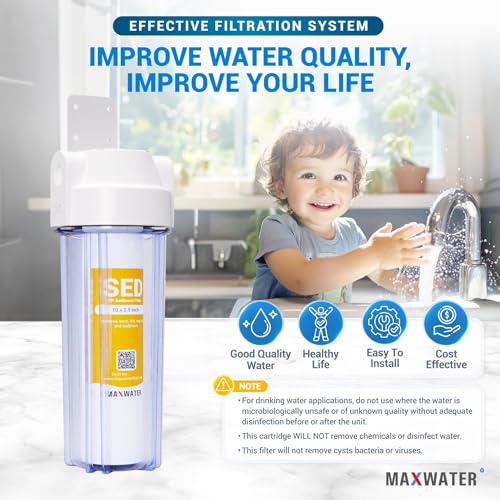 10-Inch 1-Stage Whole House Water Filtration System with Clear Housing and 5-Micron Polypropylene Sediment Filter - Ideal for RVs, Well Water, and Boilers
