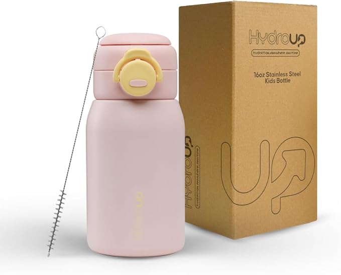 Kids Water Bottle 16oz – Stainless Steel Vacuum Insulated, Leakproof with 2-in1 Straw & Chug Lid, BPA-Free, Durable for School and Sports