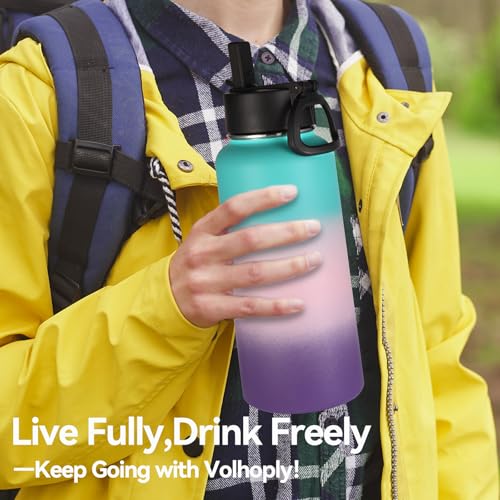 32oz Insulated Water Bottles Bulk 4 Pack with Straw Lid&Spout Lid (4 Count)