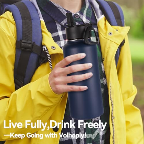 32 oz Insulated Water Bottles Bulk 2 Pack with Straw Lid & Spout Lid (2 Count)